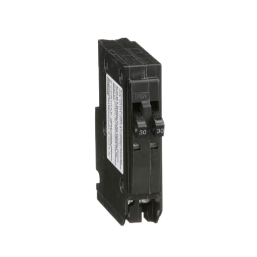 Schneider Electric QO3030 Square D by Schneider Electric QO3030 is a Tandem Miniature Circuit Breaker (MCB) designed for plug-in mounting. It features a rated current of 30A/30A and a plug-in connection type, suitable for use with a voltage rating of 120 V to 240 V AC. The QO3030 accommodates a wire cross-section of 14-8AWG for 1 aluminum or copper cable and is equipped with 3 poles. It has a short circuit breaking rating of 10kA at 240Vac and utilizes box lugs as its type of terminals. Schneider Electric QO3030 Square D by Schneider Electric QO3030 is a Tandem Miniature Circuit Breaker (MCB) designed for plug-in mounting. It features a rated current of 30A/30A and a plug-in connection type, suitable for use with a voltage rating of 120 V to 240 V AC. The QO3030 accommodates a wire cross-section of 14-8AWG for 1 aluminum or copper cable and is equipped with 3 poles. It has a short circuit breaking rating of 10kA at 240Vac and utilizes box lugs as its type of terminals.