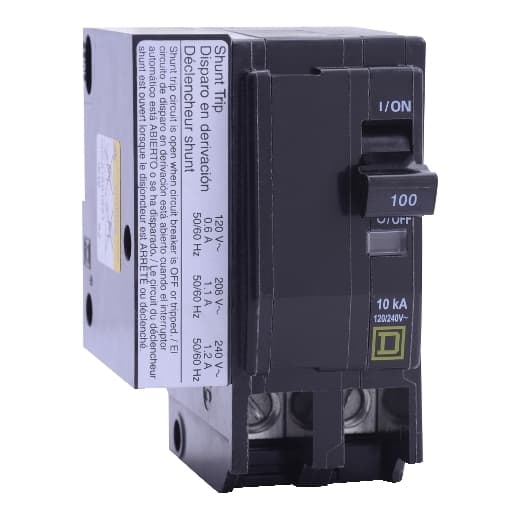 Schneider Electric QO2801021 Square D by Schneider Electric QO2801021 is a Miniature Circuit Breaker (MCB) featuring a shunt trip coil. It is designed for plug-in mounting and has a plug-in connection type. This MCB is rated for currents up to 80A and can accommodate a wire cross-section of 4-2/0AWG for one aluminum or copper cable. It operates across a voltage range of 120V to 240V AC, with a control voltage of 120Vac to 208Vac. The QO2801021 is a 2-pole circuit breaker equipped with box lug terminals and has a short circuit breaking rating of 10kA at 240Vac and 5kA at 48Vdc. Schneider Electric QO2801021 Square D by Schneider Electric QO2801021 is a Miniature Circuit Breaker (MCB) featuring a shunt trip coil. It is designed for plug-in mounting and has a plug-in connection type. This MCB is rated for currents up to 80A and can accommodate a wire cross-section of 4-2/0AWG for one aluminum or copper cable. It operates across a voltage range of 120V to 240V AC, with a control voltage of 120Vac to 208Vac. The QO2801021 is a 2-pole circuit breaker equipped with box lug terminals and has a short circuit breaking rating of 10kA at 240Vac and 5kA at 48Vdc.