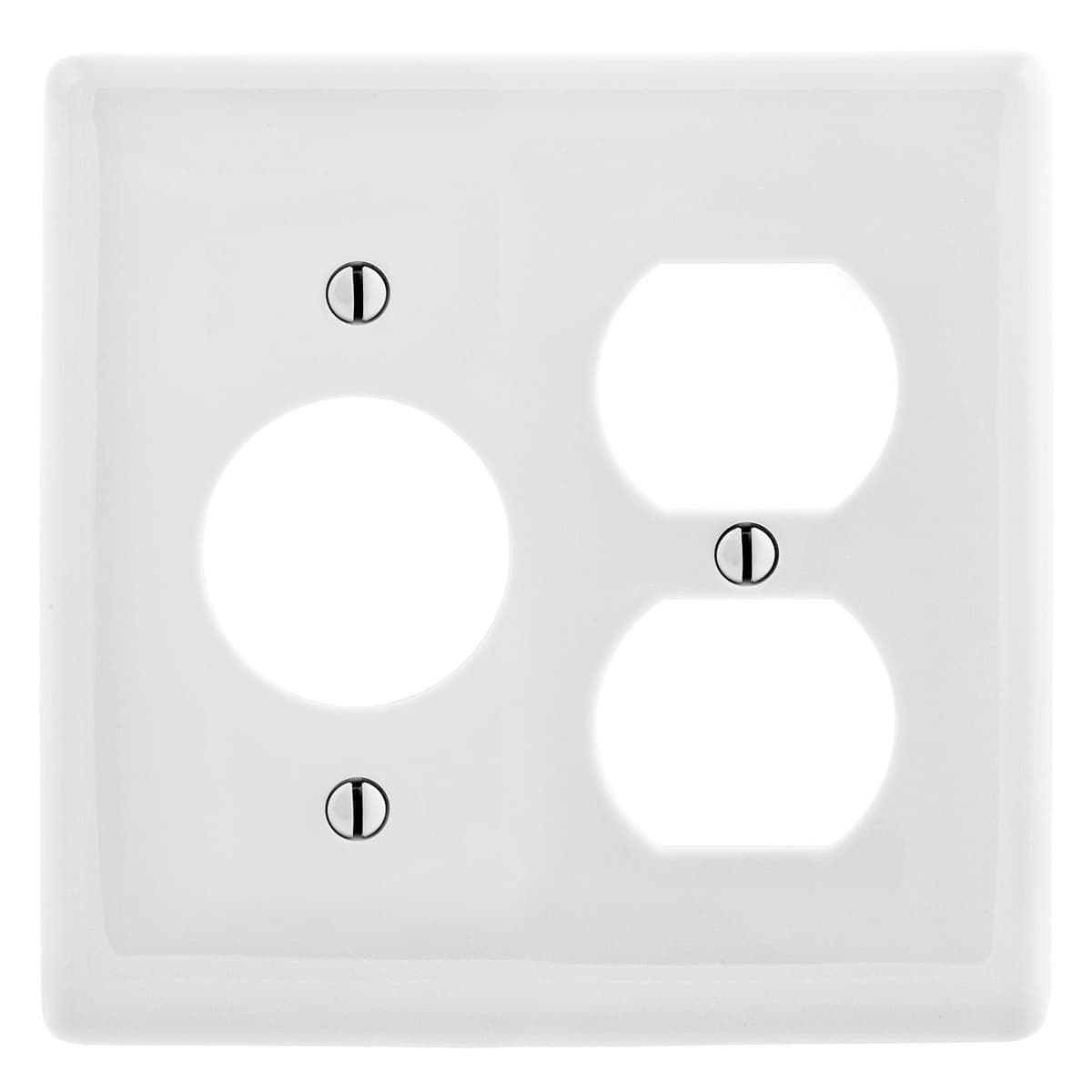 Hubbell NP78W Wallplates and Box Covers, Wallplate, Nylon, 2-Gang, 1) Duplex 1) 1.40" Opening, White ; Reinforcement ribs for extra strength ; High-impact, self-extinguishing nylon material ; Captive screw feature holds mounting screw in place ; Standard Size is 1/8" Hubbell NP78W Wallplates and Box Covers, Wallplate, Nylon, 2-Gang, 1) Duplex 1) 1.40" Opening, White ; Reinforcement ribs for extra strength ; High-impact, self-extinguishing nylon material ; Captive screw feature holds mounting screw in place ; Standard Size is 1/8"