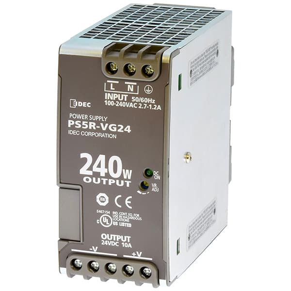 Idec PS5R-VG24 Power Supply 240W 24VDC DIN, 24V Output 240W 10A, Universal Inputs: 85-264VAC or 100-370VDC, 5 year warranty Idec PS5R-VG24 Power Supply 240W 24VDC DIN, 24V Output 240W 10A, Universal Inputs: 85-264VAC or 100-370VDC, 5 year warranty