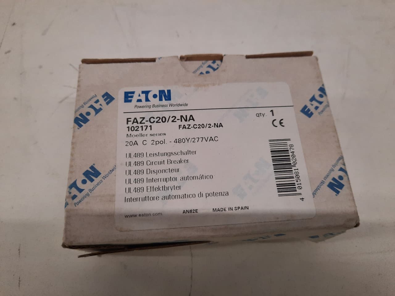 Eaton FAZ-C20/2-NA 1.39" x 4.13", 277/480 VAC 50/60 Hz, 96 VDC, 20 A, 10 kA, 2-Pole, Screw Terminal, DIN Rail Mount, Current Limiting, Thermal Magnetic, C-Curve Eaton FAZ-C20/2-NA 1.39" x 4.13", 277/480 VAC 50/60 Hz, 96 VDC, 20 A, 10 kA, 2-Pole, Screw Terminal, DIN Rail Mount, Current Limiting, Thermal Magnetic, C-Curve