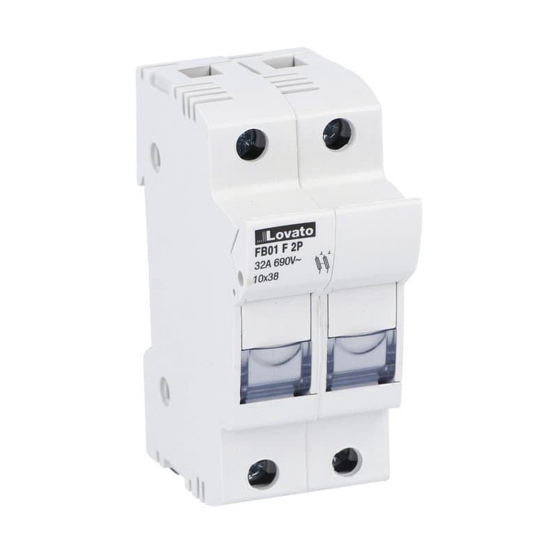 Lovato Electric FB01F2P FB01F2P Lovato - Fuse holder UL recognized and CSA certified, for 10X38mm fuses. 32A rated current at 690VAC, 2P. Without status indicator. 2 modules Lovato Electric FB01F2P FB01F2P Lovato - Fuse holder UL recognized and CSA certified, for 10X38mm fuses. 32A rated current at 690VAC, 2P. Without status indicator. 2 modules