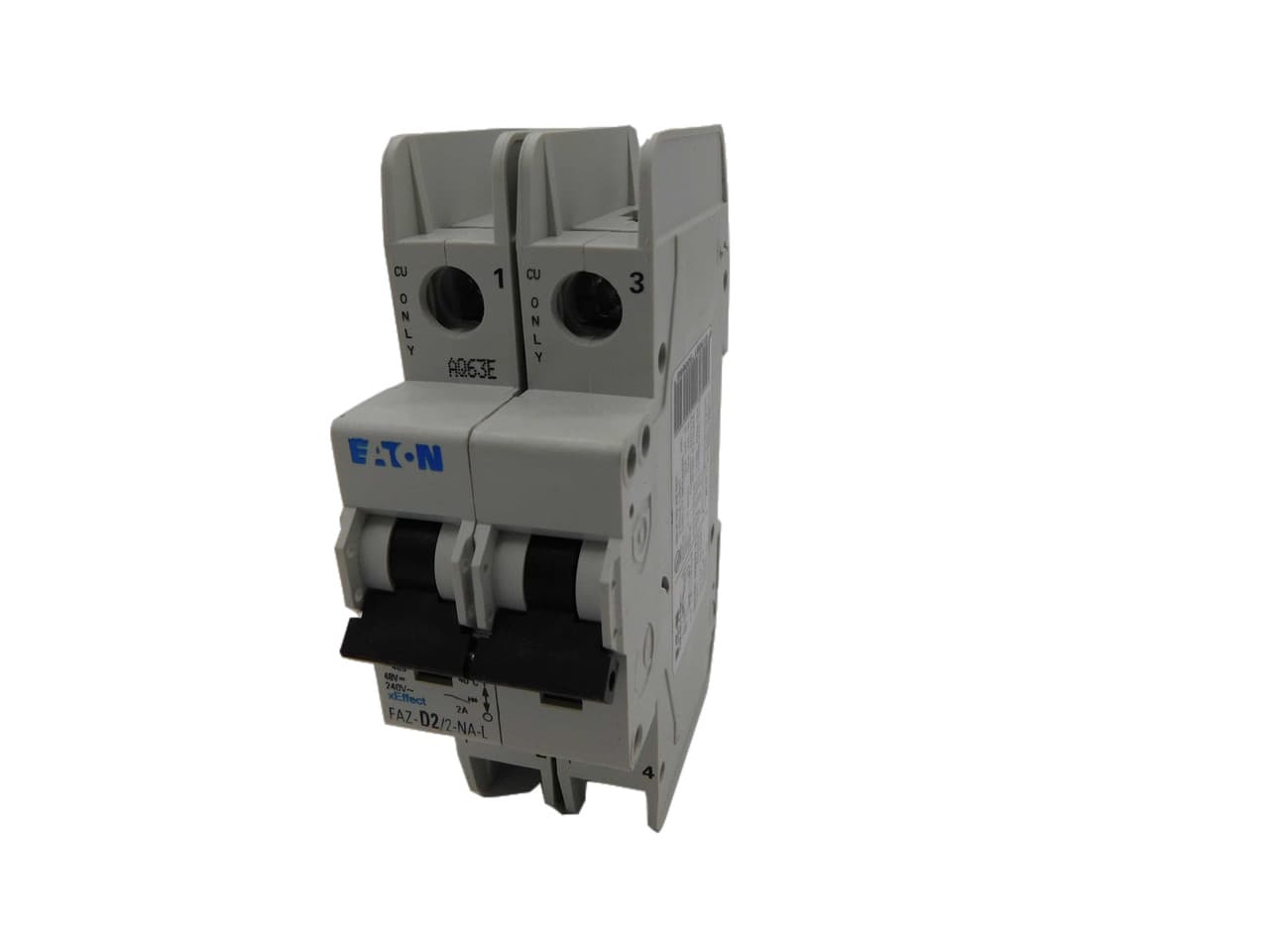 Eaton FAZ-D2/2-NA-L Miniature circuir breaker, 2 pole, 2 A, D trip curve, 240 VAC, screw terminals, UL489 Eaton FAZ-D2/2-NA-L Miniature circuir breaker, 2 pole, 2 A, D trip curve, 240 VAC, screw terminals, UL489