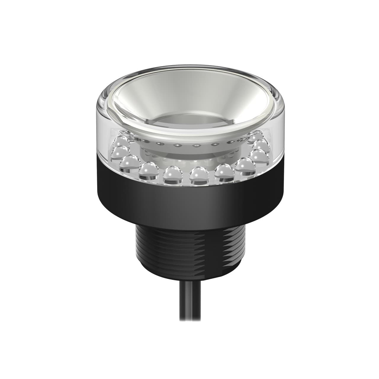 Banner K50BCLS1XWXP Banner Engineering K50BCLS1XWXP is a single-color high-intensity industrial LED light strobing beacon, part of the EZ-LIGHT Beacons series. It features perimeter and top view lighting with 1-tier red LED illumination, housed in a black round flat window design. The beacon's window and base are made from clear and black polycarbonate (PC), respectively. It is pre-wired with a 6" / 15cm pigtail that terminates with a 5-pin M12 Euro-style quick disconnect (QD) connector. This beacon operates on a supply voltage of 12Vdc to 30Vdc, with 24Vdc nominal, and can be mounted via surface or base pole with M30 or 1/2" NPSM thread options. The cap diameter is 50mm / 2". It is designed to operate in ambient air temperatures ranging from -40°C to +50°C and offers a degree of protection rated at IP67, IP69K, NEMA 4X, and NEMA 13. The current consumption is 160mA, and it includes 1 x digital input (12-30Vdc; PNP) for color control. Banner K50BCLS1XWXP Banner Engineering K50BCLS1XWXP is a single-color high-intensity industrial LED light strobing beacon, part of the EZ-LIGHT Beacons series. It features perimeter and top view lighting with 1-tier red LED illumination, housed in a black round flat window design. The beacon's window and base are made from clear and black polycarbonate (PC), respectively. It is pre-wired with a 6" / 15cm pigtail that terminates with a 5-pin M12 Euro-style quick disconnect (QD) connector. This beacon operates on a supply voltage of 12Vdc to 30Vdc, with 24Vdc nominal, and can be mounted via surface or base pole with M30 or 1/2" NPSM thread options. The cap diameter is 50mm / 2". It is designed to operate in ambient air temperatures ranging from -40°C to +50°C and offers a degree of protection rated at IP67, IP69K, NEMA 4X, and NEMA 13. The current consumption is 160mA, and it includes 1 x digital input (12-30Vdc; PNP) for color control.