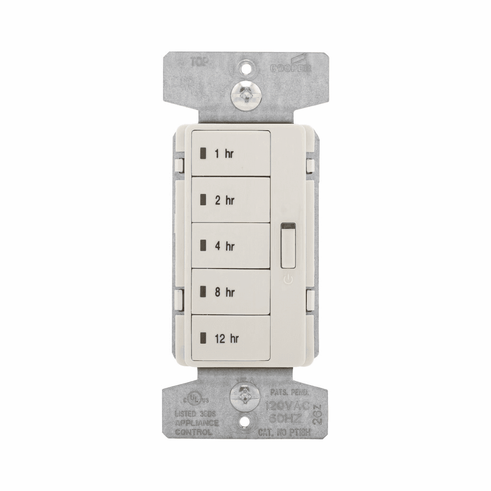 Eaton PT18H-LA PT18H-LA Eaton - Eaton Accell hour timer, 1, 2, 4, 8, 12 hour default time settings, 15A, 120V, Wire leads, Five button, Light almond, Load type: Incandescent, halogen, MLV, ELV, fluorescent, CFL, LED, Single-pole, Polycarbonate, 1800W Eaton PT18H-LA PT18H-LA Eaton - Eaton Accell hour timer, 1, 2, 4, 8, 12 hour default time settings, 15A, 120V, Wire leads, Five button, Light almond, Load type: Incandescent, halogen, MLV, ELV, fluorescent, CFL, LED, Single-pole, Polycarbonate, 1800W