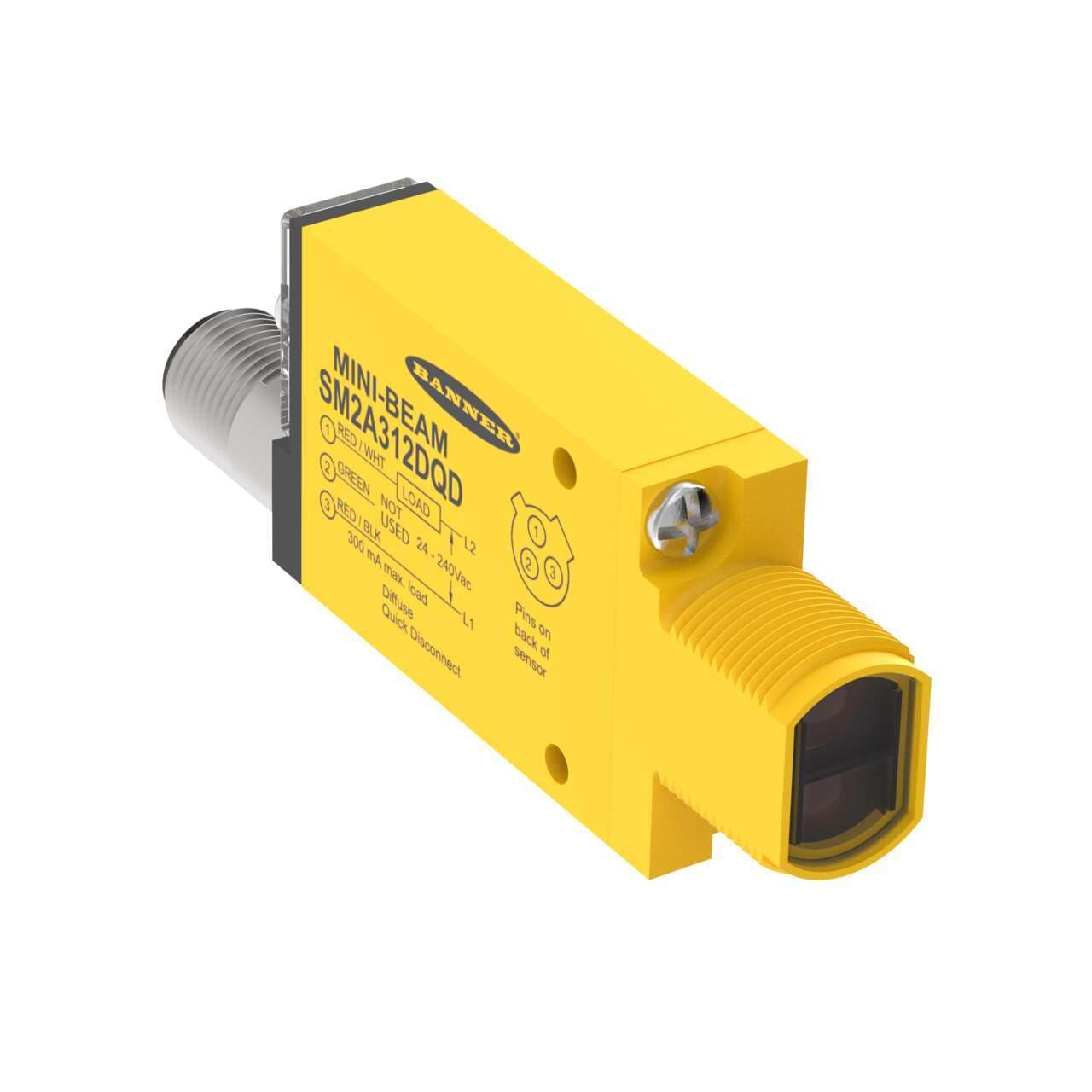 Banner SM2A312DQD MINI-BEAM: Diffuse; Range: 380 mm; Input: 24-240 V ac; Output: SPST Solid-state 2-Wire; 3-pin Micro Integral QD Banner SM2A312DQD MINI-BEAM: Diffuse; Range: 380 mm; Input: 24-240 V ac; Output: SPST Solid-state 2-Wire; 3-pin Micro Integral QD