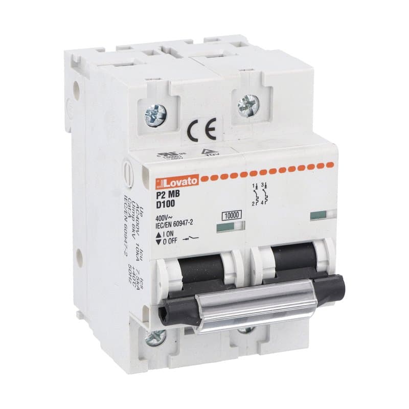 Lovato Electric P2MB2PD100 P2MB2PD100 Lovato - Miniature circuit breaker, 1P, 2P, 3P and 4P - 10kA, characteristic D, 100A Lovato Electric P2MB2PD100 P2MB2PD100 Lovato - Miniature circuit breaker, 1P, 2P, 3P and 4P - 10kA, characteristic D, 100A
