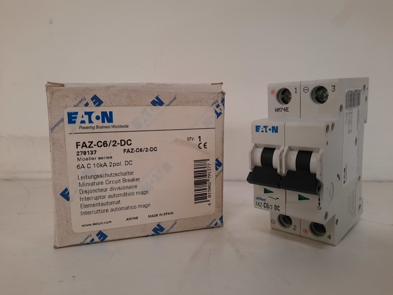Eaton FAZ-C6/2-DC Eaton FAZ supplementary protector,UL 489 Industrial miniature circuit breaker - supplementary protector,Medium levels of inrush current are expected,6 A,10 kAIC,Two-pole,125 Vdc per pole,5-10X /n,50-60 Hz,Standard terminals,C Curve Eaton FAZ-C6/2-DC Eaton FAZ supplementary protector,UL 489 Industrial miniature circuit breaker - supplementary protector,Medium levels of inrush current are expected,6 A,10 kAIC,Two-pole,125 Vdc per pole,5-10X /n,50-60 Hz,Standard terminals,C Curve