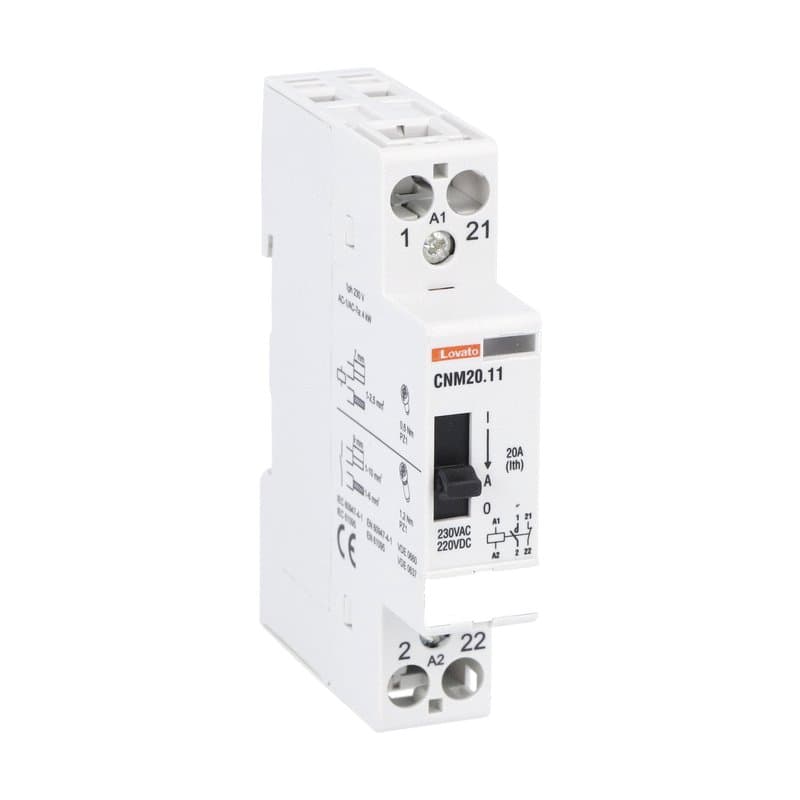 Lovato Electric CNM2011220 CNM2011220 Lovato - Modular contactor with manual control, one or two-pole, 20A AC1, 220...230VAC (1NO+1NC) Lovato Electric CNM2011220 CNM2011220 Lovato - Modular contactor with manual control, one or two-pole, 20A AC1, 220...230VAC (1NO+1NC)