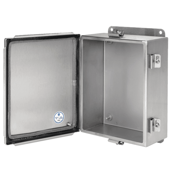 Hoffman A1614CHEMCSS Continuous Hinge with Clamps Junction Box, EMC, Type 4X, 16x14x6, SS 304 Hoffman A1614CHEMCSS Continuous Hinge with Clamps Junction Box, EMC, Type 4X, 16x14x6, SS 304