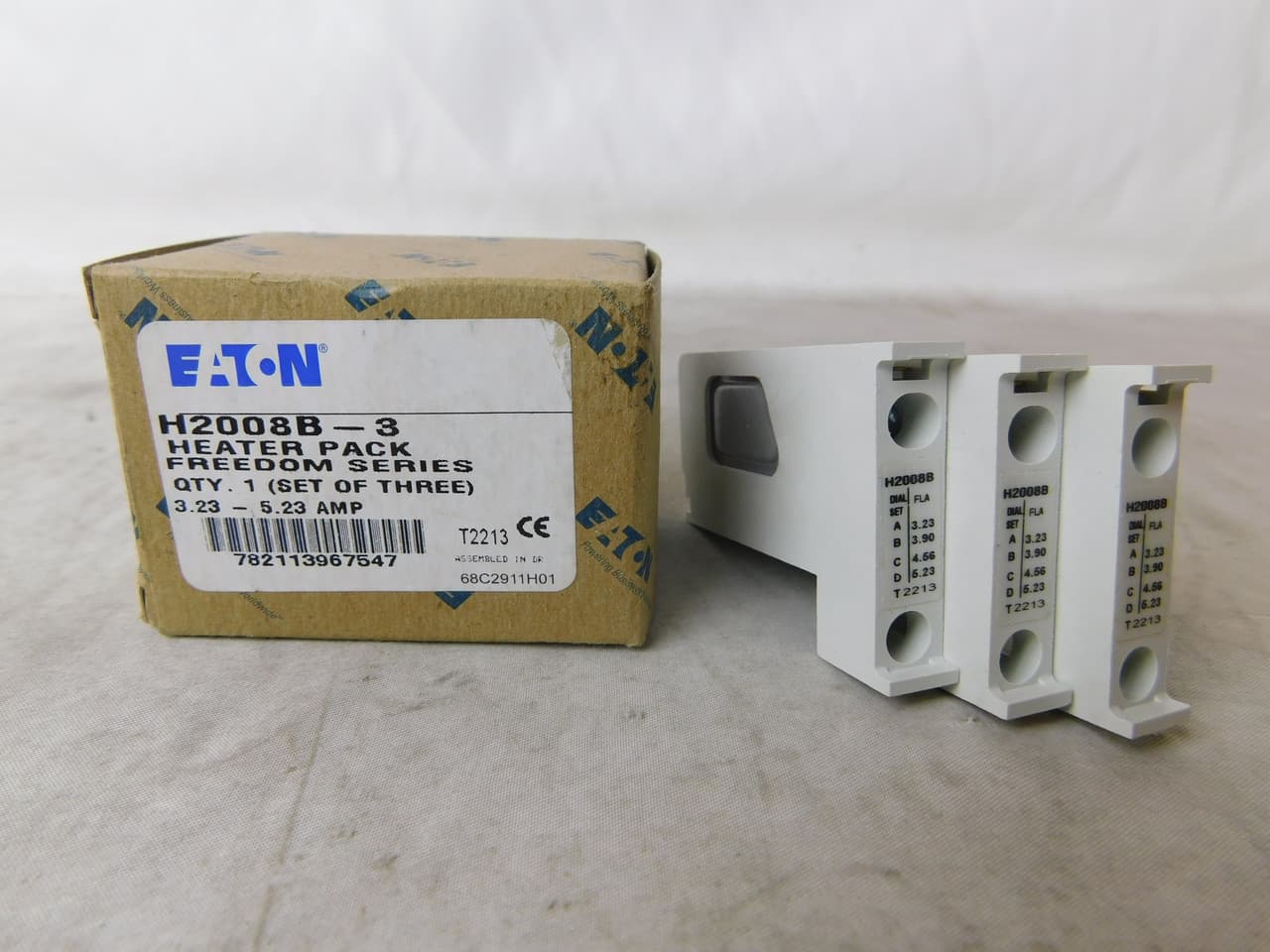 Eaton H2008B-3 H2008B-3 Eaton - Eaton Freedom NEMA heater coil, Standard Trip, Class 20, NEMA, IEC, full load range 3.23A 3.9A 4.56A 5.23A Dial positions A B C D respectively, overload relay 32 or 75A Eaton H2008B-3 H2008B-3 Eaton - Eaton Freedom NEMA heater coil, Standard Trip, Class 20, NEMA, IEC, full load range 3.23A 3.9A 4.56A 5.23A Dial positions A B C D respectively, overload relay 32 or 75A