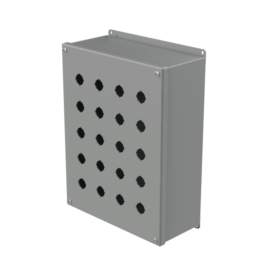 Hoffman E20PBXM Extra-Deep Pushbutton Enclosures, Type 12, 20PB x 22.5mm, Gray, Steel Hoffman E20PBXM Extra-Deep Pushbutton Enclosures, Type 12, 20PB x 22.5mm, Gray, Steel