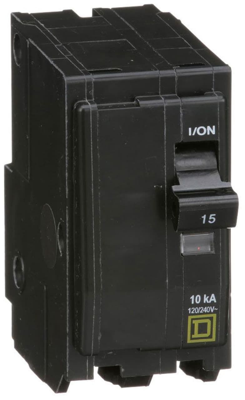 Schneider Electric QO215 Square D by Schneider Electric QO215 is a Miniature Circuit Breaker (MCB) designed for plug-in mounting. It features a plug-in connection type and is compatible with a cross-section of 14-8AWG for 1 cable Al/Cu. This 2 Pole MCB is rated for a current of 15A and supports rated voltages of 48Vdc and 120/240Vac. It has a short circuit breaking rating of 10kA at 240Vac and 5kA at 48Vdc. The terminals are of the press plate type. Schneider Electric QO215 Square D by Schneider Electric QO215 is a Miniature Circuit Breaker (MCB) designed for plug-in mounting. It features a plug-in connection type and is compatible with a cross-section of 14-8AWG for 1 cable Al/Cu. This 2 Pole MCB is rated for a current of 15A and supports rated voltages of 48Vdc and 120/240Vac. It has a short circuit breaking rating of 10kA at 240Vac and 5kA at 48Vdc. The terminals are of the press plate type.