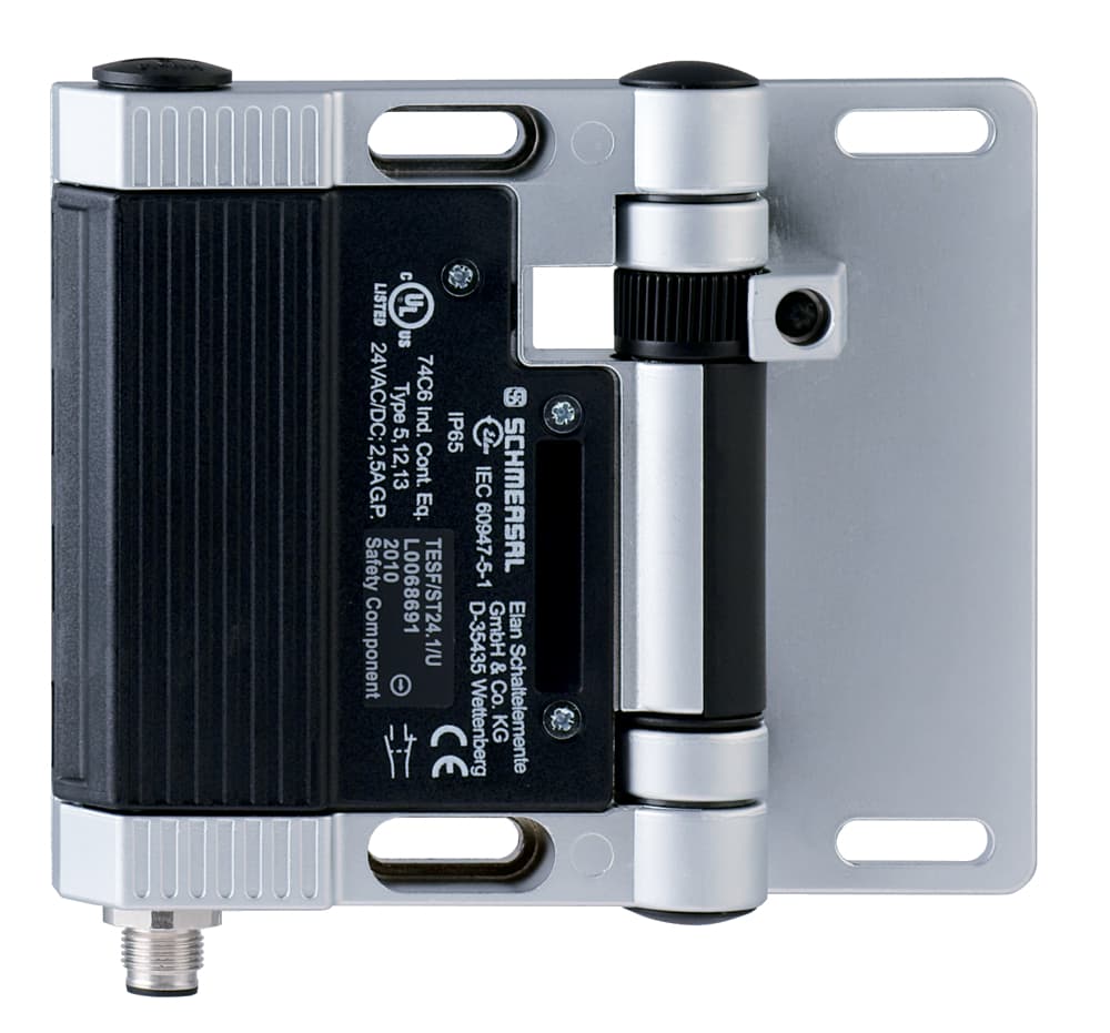 Schmersal TESFA/S/ST24.2/0 Safety switch for hinged guards; Hinge safety switch; 1 cable entries M 16 x 1.5; with fixed switching angle; 1 connector M12, 8-pole; Metal enclosure; Good resistance to oil and petroleum spirit; For left or right hinged doors; 141 mm x 115 mm x 21,5 mm; Schmersal TESFA/S/ST24.2/0 Safety switch for hinged guards; Hinge safety switch; 1 cable entries M 16 x 1.5; with fixed switching angle; 1 connector M12, 8-pole; Metal enclosure; Good resistance to oil and petroleum spirit; For left or right hinged doors; 141 mm x 115 mm x 21,5 mm;