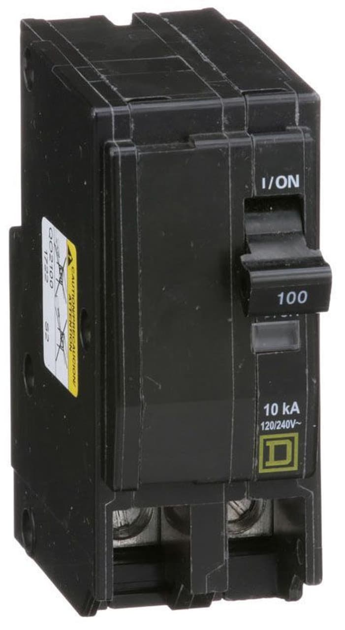 Schneider Electric QO2100 Square D by Schneider Electric QO2100 is a Miniature Circuit Breaker (MCB) designed for plug-in mounting. It features a rated current of 100A and accommodates a plug-in connection type. This MCB operates at a rated voltage of 120V to 240V AC and is suitable for wires with a cross-section of 4-2/0AWG (1 cable Al/Cu). It is a 2 Pole circuit breaker with a short circuit breaking rating of 10kA at 240Vac and 5kA at 48Vdc. The QO2100 is equipped with box lugs type of terminals. Schneider Electric QO2100 Square D by Schneider Electric QO2100 is a Miniature Circuit Breaker (MCB) designed for plug-in mounting. It features a rated current of 100A and accommodates a plug-in connection type. This MCB operates at a rated voltage of 120V to 240V AC and is suitable for wires with a cross-section of 4-2/0AWG (1 cable Al/Cu). It is a 2 Pole circuit breaker with a short circuit breaking rating of 10kA at 240Vac and 5kA at 48Vdc. The QO2100 is equipped with box lugs type of terminals.