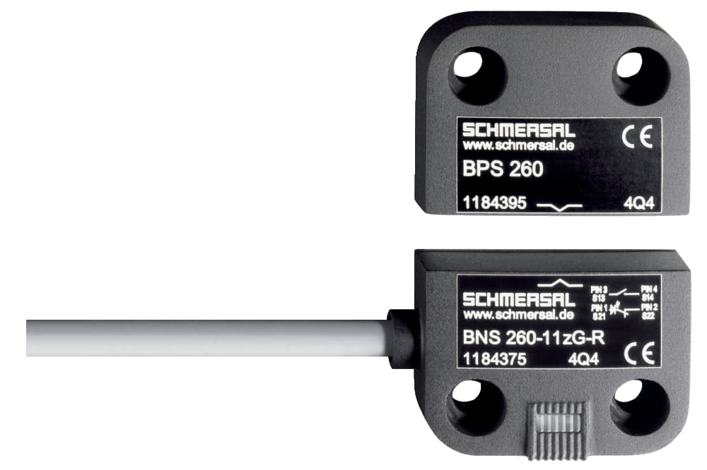 Schmersal BNS 260-02Z-L Safety sensors; Magnetic safety sensors; Pre-wired cable; Thermoplastic enclosure; Small body; Concealed mounting possible; 26 mm x 36 mm x 13 mm; Long life; no mechanical wear; Insensitive to transverse misalignment; Insensitive to soiling Schmersal BNS 260-02Z-L Safety sensors; Magnetic safety sensors; Pre-wired cable; Thermoplastic enclosure; Small body; Concealed mounting possible; 26 mm x 36 mm x 13 mm; Long life; no mechanical wear; Insensitive to transverse misalignment; Insensitive to soiling