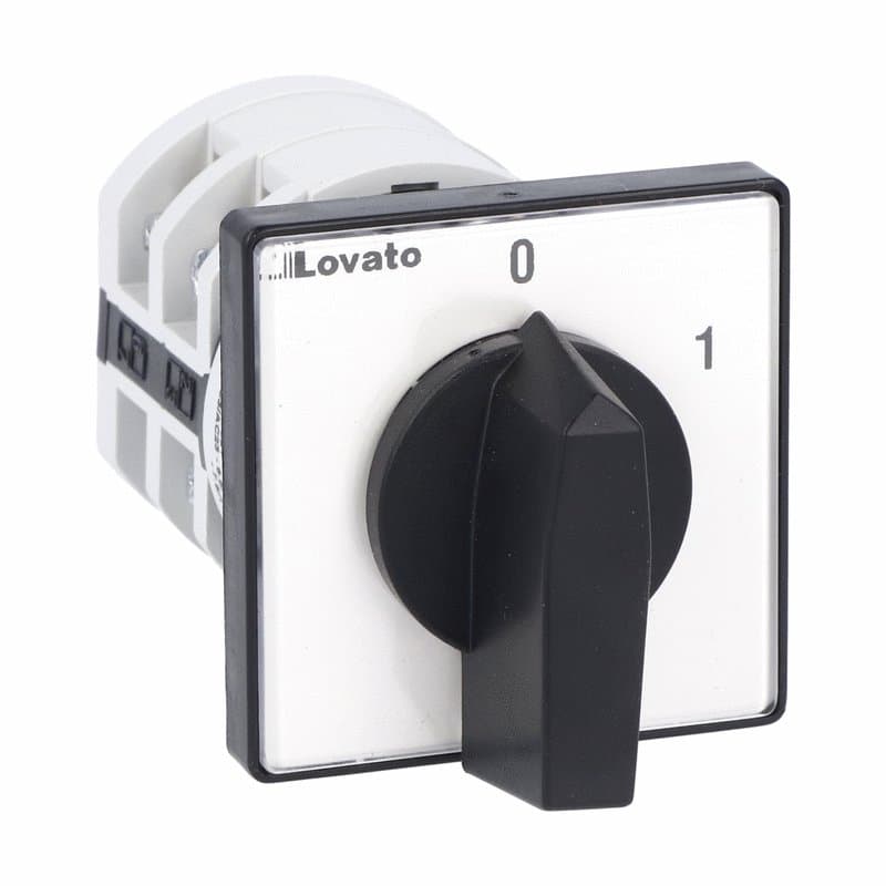 Lovato Electric 7GN2503U 7GN2503U Lovato - Rotary cam switch 7GN series, ON-OFF spring return switch 3 poles 25A, for front mounting with black handle, front plate 48X48mm Lovato Electric 7GN2503U 7GN2503U Lovato - Rotary cam switch 7GN series, ON-OFF spring return switch 3 poles 25A, for front mounting with black handle, front plate 48X48mm
