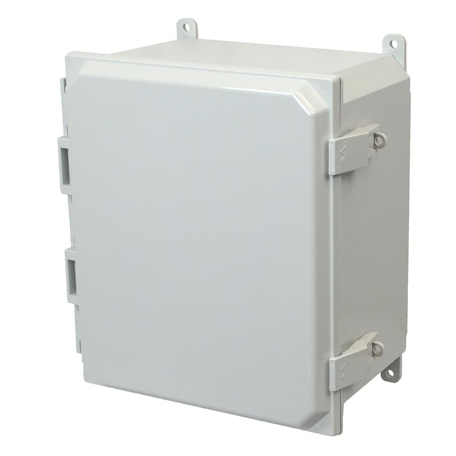 Allied Moulded Products AMP1426NL 14"x12"x6" POLYLINE® polycarbonate wall mount enclosure assembly with hinged cover and nonmetal snap latch Allied Moulded Products AMP1426NL 14"x12"x6" POLYLINE® polycarbonate wall mount enclosure assembly with hinged cover and nonmetal snap latch