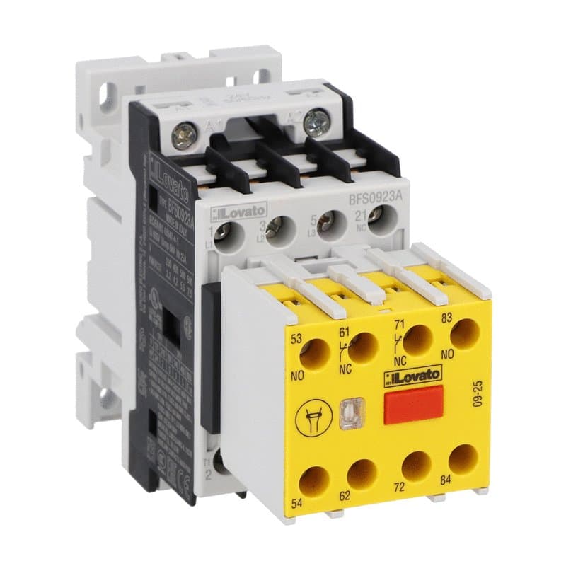 Lovato Electric BFS1223A110 BFS1223A110 Lovato - Three-pole safety contactor, IEC operating current Ie (AC3) = 12A, AC coil 50/60Hz, 110VAC, 2NO+3NC auxiliary contact Lovato Electric BFS1223A110 BFS1223A110 Lovato - Three-pole safety contactor, IEC operating current Ie (AC3) = 12A, AC coil 50/60Hz, 110VAC, 2NO+3NC auxiliary contact