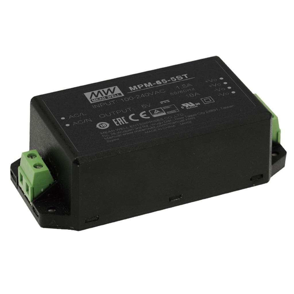 MEAN WELL MPM-65-15ST AC-DC Single output Medical Encapsulated power supply; Output 15Vdc at 4.33A; Screw terminal block; 2xMOPP MEAN WELL MPM-65-15ST AC-DC Single output Medical Encapsulated power supply; Output 15Vdc at 4.33A; Screw terminal block; 2xMOPP