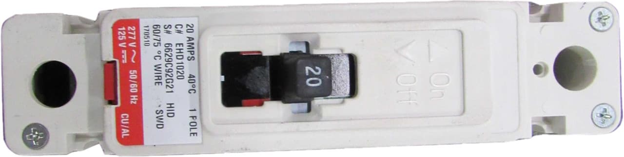 Eaton EHD1020 EHD1020 Eaton - Eaton Series C complete molded case circuit breaker, F-frame, EHD, Complete breaker, Fixed thermal, Fixed magnetic trip type, Single-pole, 20 A, Load side, 50/60 Hz Eaton EHD1020 EHD1020 Eaton - Eaton Series C complete molded case circuit breaker, F-frame, EHD, Complete breaker, Fixed thermal, Fixed magnetic trip type, Single-pole, 20 A, Load side, 50/60 Hz