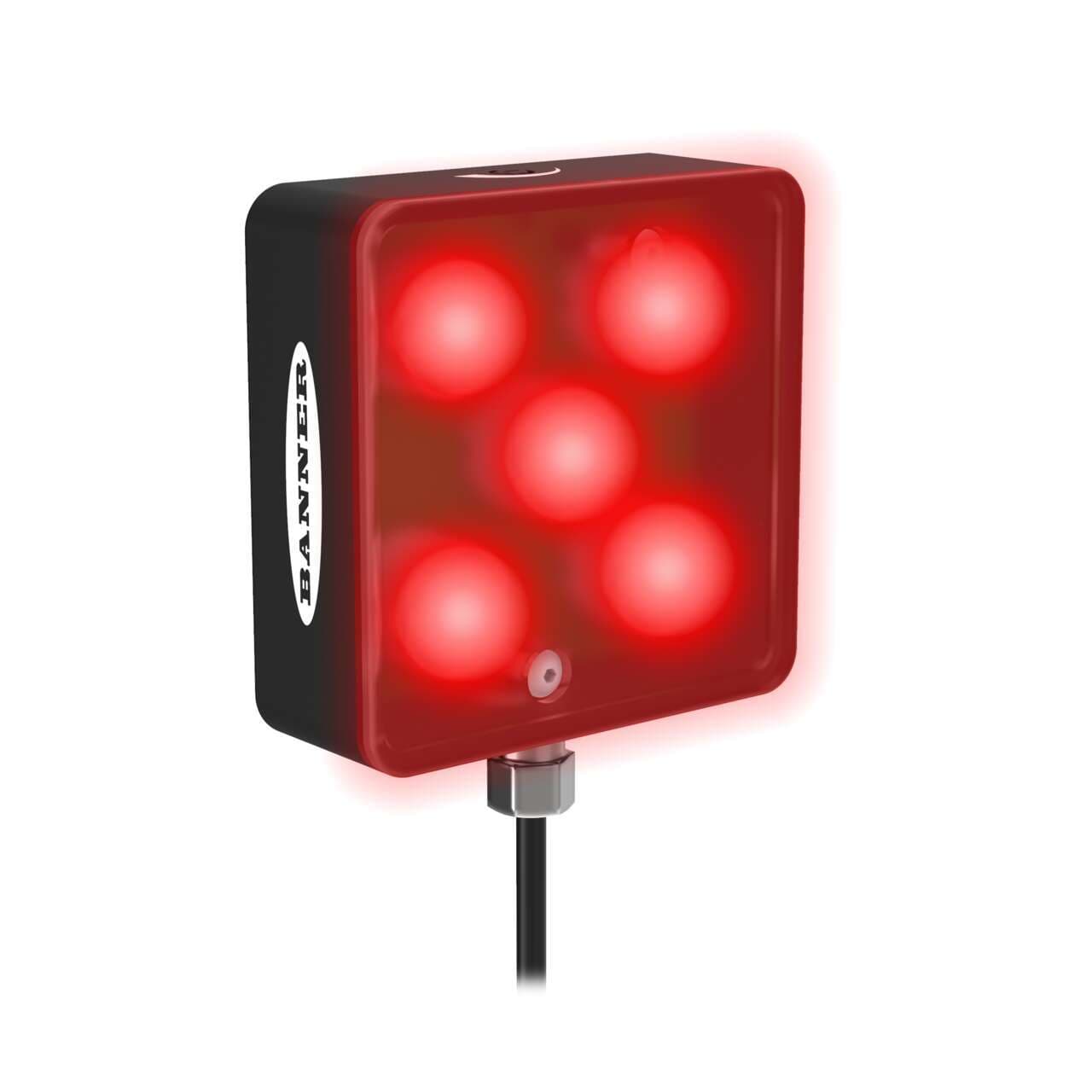 Banner LEDRA70XD5-PQ Vision Light - 70 mm Area with Potentiometer; 5 High Intensity Red LEDs - 24 V dc; Clear Diffusing Plastic Window; Requires Cable MQDC20-xxx Banner LEDRA70XD5-PQ Vision Light - 70 mm Area with Potentiometer; 5 High Intensity Red LEDs - 24 V dc; Clear Diffusing Plastic Window; Requires Cable MQDC20-xxx