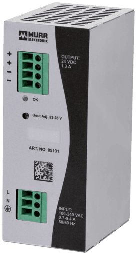 Murr Elektronik 85131 85131 Murrelektronik - ECO-RAIL-2 POWER SUPPLY 1-PHASE, IN: 90-264VAC OUT: 24V/1,3ADC Murr Elektronik 85131 85131 Murrelektronik - ECO-RAIL-2 POWER SUPPLY 1-PHASE, IN: 90-264VAC OUT: 24V/1,3ADC