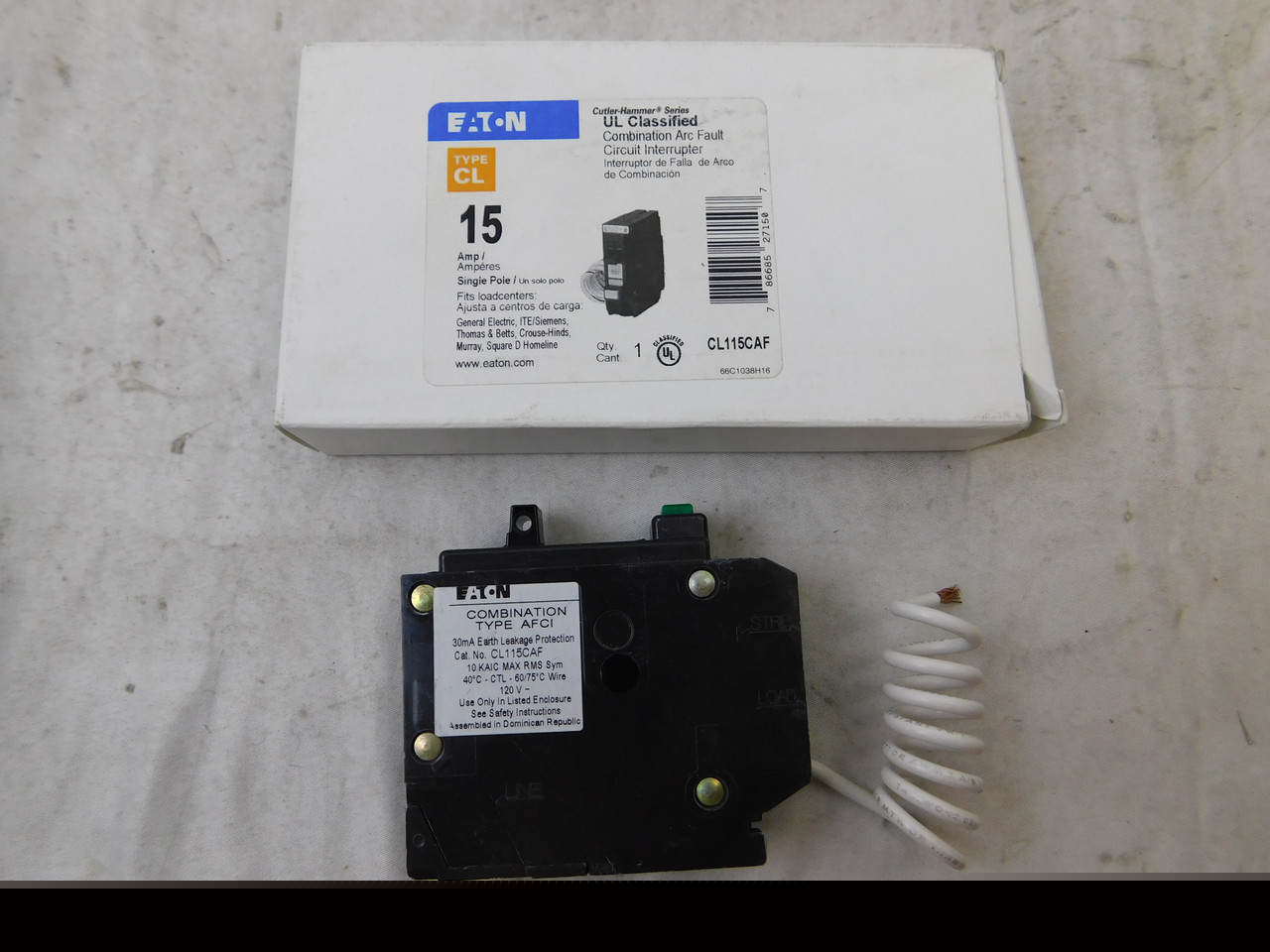 Eaton CL115CAF CL115CAF Eaton - Eaton Classified 1" AFCI circuit breaker, Combination arc fault, 20A, 10 kAIC, Single-pole, 120/240V, CL, #14-4 AWG Cu/Al, Type CH Loadcenters, Combination arc fault Eaton CL115CAF CL115CAF Eaton - Eaton Classified 1" AFCI circuit breaker, Combination arc fault, 20A, 10 kAIC, Single-pole, 120/240V, CL, #14-4 AWG Cu/Al, Type CH Loadcenters, Combination arc fault
