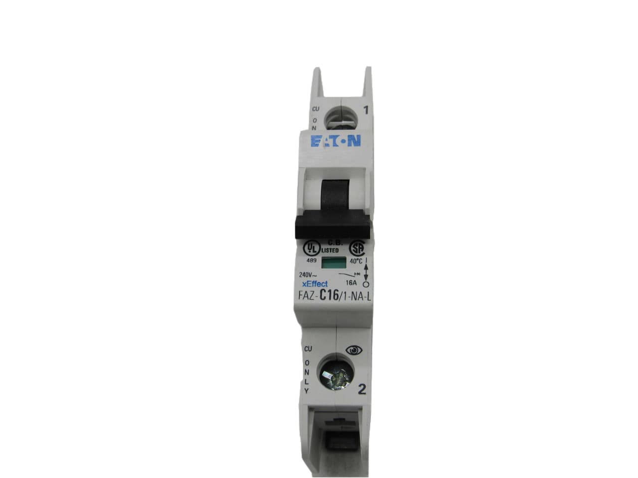 Eaton FAZ-C16/1-NA-L Miniature circuir breaker, 1 pole, 16 A, C trip curve, 240 VAC, screw terminals, UL489 Eaton FAZ-C16/1-NA-L Miniature circuir breaker, 1 pole, 16 A, C trip curve, 240 VAC, screw terminals, UL489