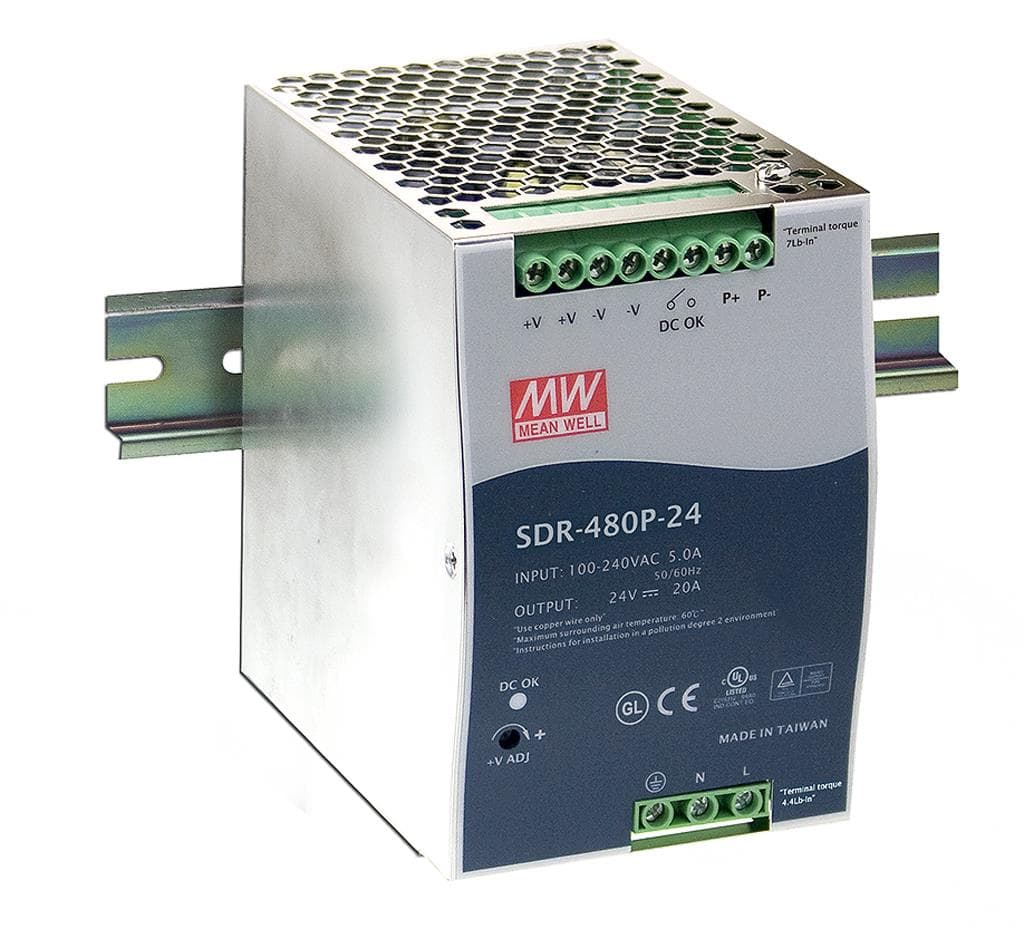 MEAN WELL SDR-480P-48 AC-DC Industrial DIN rail power supply; Output 48Vdc at 10A; Metal casing; Ultra slim width 85.5mm; Parallel function MEAN WELL SDR-480P-48 AC-DC Industrial DIN rail power supply; Output 48Vdc at 10A; Metal casing; Ultra slim width 85.5mm; Parallel function
