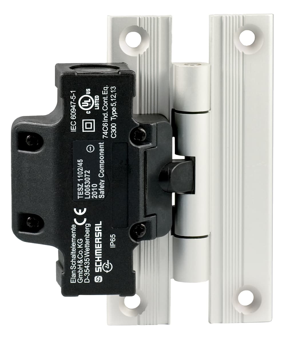 Schmersal TESZ110/45 Safety switch for hinged guards; Hinge safety switch; 2 cable entries M 20 x 1.5; Simple fitting, especially on 45 mm profiles; Thermoplastic enclosure; Double-insulated; Good resistance to oil and petroleum spirit; 111,5 mm x 92 mm x 36 mm Schmersal TESZ110/45 Safety switch for hinged guards; Hinge safety switch; 2 cable entries M 20 x 1.5; Simple fitting, especially on 45 mm profiles; Thermoplastic enclosure; Double-insulated; Good resistance to oil and petroleum spirit; 111,5 mm x 92 mm x 36 mm