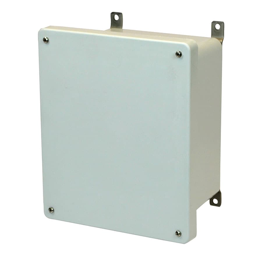 Allied Moulded Products AM864 8"x6"x4" AM Series fiberglass wall mount enclosure assembly with 4-screw lift-off cover Allied Moulded Products AM864 8"x6"x4" AM Series fiberglass wall mount enclosure assembly with 4-screw lift-off cover