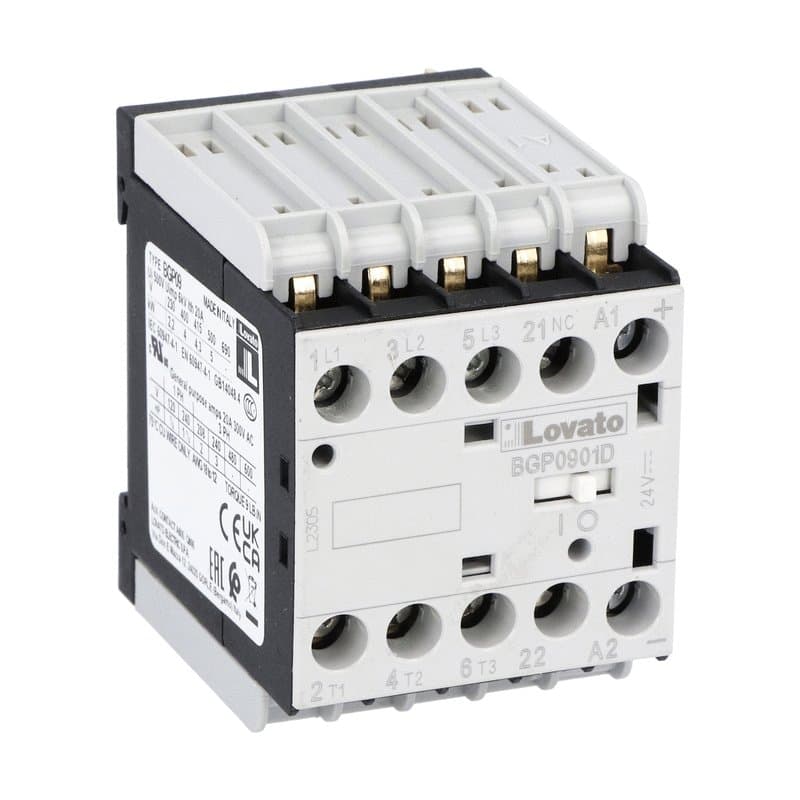 Lovato Electric 11BGP0901D012 11BGP0901D012 Lovato - Three-pole contactor, IEC operating current Ie (AC3) = 9A, DC coil, 12VDC, 1NC auxiliary contact, rear PCB solder pin Lovato Electric 11BGP0901D012 11BGP0901D012 Lovato - Three-pole contactor, IEC operating current Ie (AC3) = 9A, DC coil, 12VDC, 1NC auxiliary contact, rear PCB solder pin