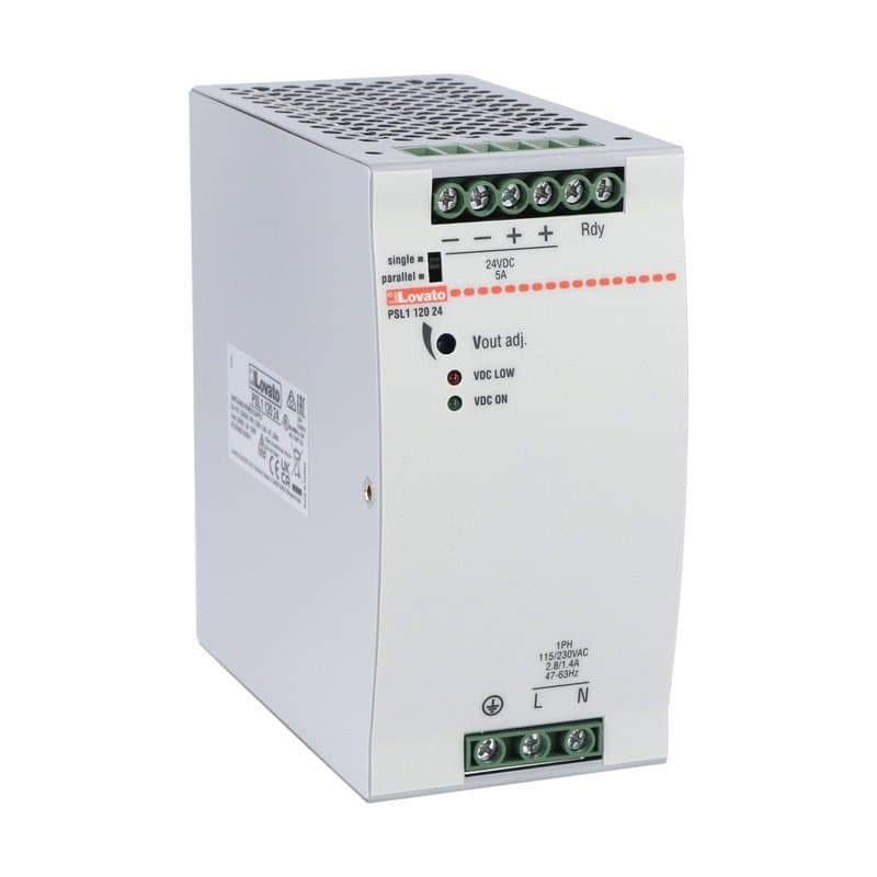 Lovato Electric PSL112024 PSL112024 Lovato - DIN rail switching power supply, single-phase. 24VDC, 5A/120W Lovato Electric PSL112024 PSL112024 Lovato - DIN rail switching power supply, single-phase. 24VDC, 5A/120W