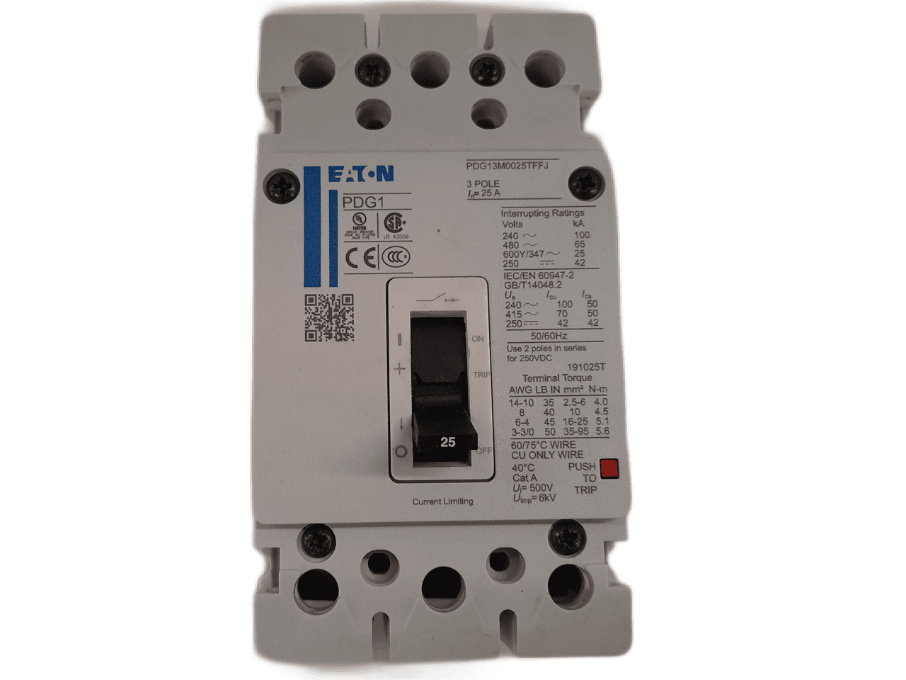 Eaton PDG13M0025TFFJ PDG13M0025TFFJ Eaton - Eaton Power Defense molded case circuit breaker, Globally Rated, Frame 1, Three Pole, 25A, 65kA/480V, T-M (Fxd-Fxd) TU, Standard Line and Load (PDG1X3T125) Eaton PDG13M0025TFFJ PDG13M0025TFFJ Eaton - Eaton Power Defense molded case circuit breaker, Globally Rated, Frame 1, Three Pole, 25A, 65kA/480V, T-M (Fxd-Fxd) TU, Standard Line and Load (PDG1X3T125)
