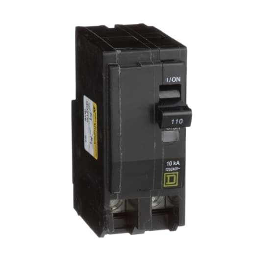 Schneider Electric QO2110 Square D by Schneider Electric QO2110 is a Miniature Circuit Breaker (MCB) designed for plug-in mounting. It features a rated current of 110A and accommodates a plug-in connection type. This MCB operates at a rated voltage of 120V to 240V AC and is suitable for wires with a cross-section of 4-2/0AWG (1 cable Al/Cu). It is a 2 Pole circuit breaker with a short circuit breaking rating of 10kA at 240Vac and 5kA at 48Vdc. The QO2110 is equipped with box lugs type of terminals. Schneider Electric QO2110 Square D by Schneider Electric QO2110 is a Miniature Circuit Breaker (MCB) designed for plug-in mounting. It features a rated current of 110A and accommodates a plug-in connection type. This MCB operates at a rated voltage of 120V to 240V AC and is suitable for wires with a cross-section of 4-2/0AWG (1 cable Al/Cu). It is a 2 Pole circuit breaker with a short circuit breaking rating of 10kA at 240Vac and 5kA at 48Vdc. The QO2110 is equipped with box lugs type of terminals.