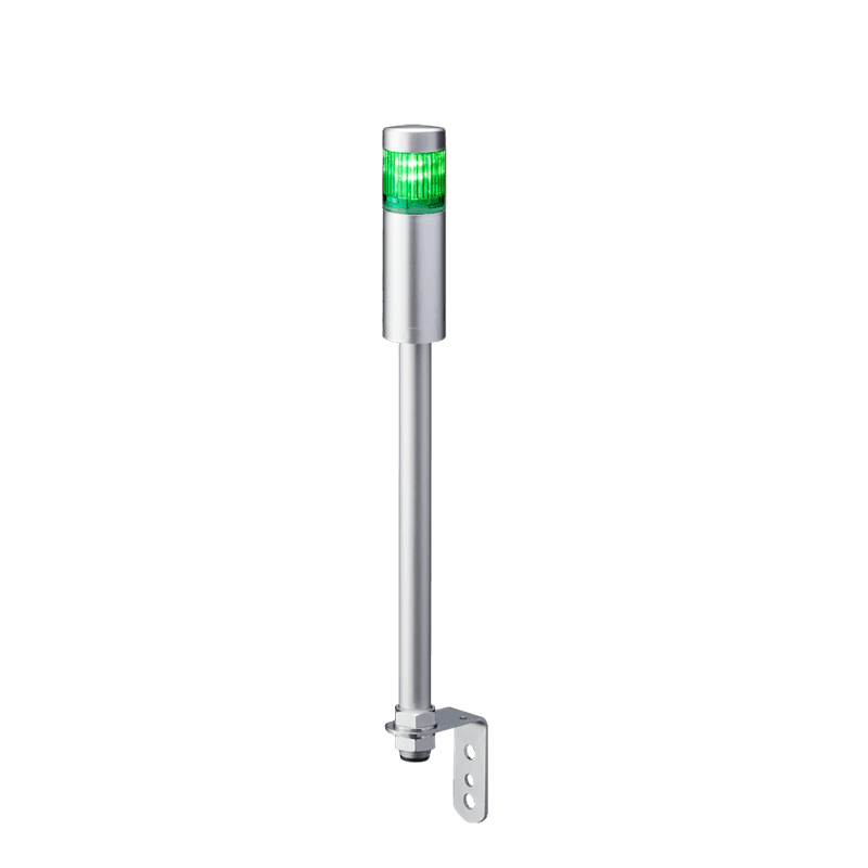 Patlite LR4-102LJNU-G 40mm 1-tier Signal Tower, 24V DC, Pole Mount with L Bracket and Cable, No Flashing/Buzzer, Silver body, Green LED Module Patlite LR4-102LJNU-G 40mm 1-tier Signal Tower, 24V DC, Pole Mount with L Bracket and Cable, No Flashing/Buzzer, Silver body, Green LED Module