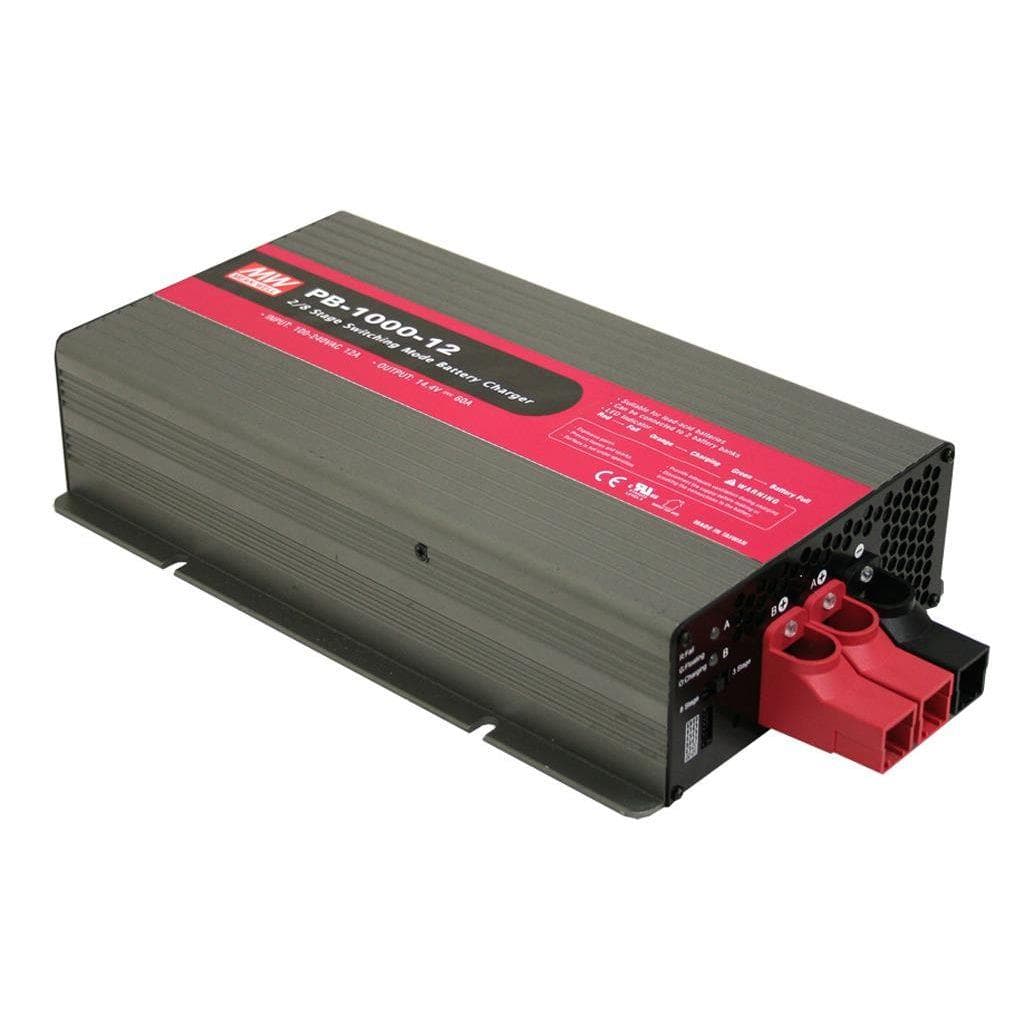 MEAN WELL PB-1000-24 AC-DC Single output intelligent battery charger with PFC; Input with 3 pin IEC-320-C14 socket; Output 28.8VDC at 34.7A with terminal block; Selectable 2-3-8 stage smart charging with cooling fan MEAN WELL PB-1000-24 AC-DC Single output intelligent battery charger with PFC; Input with 3 pin IEC-320-C14 socket; Output 28.8VDC at 34.7A with terminal block; Selectable 2-3-8 stage smart charging with cooling fan