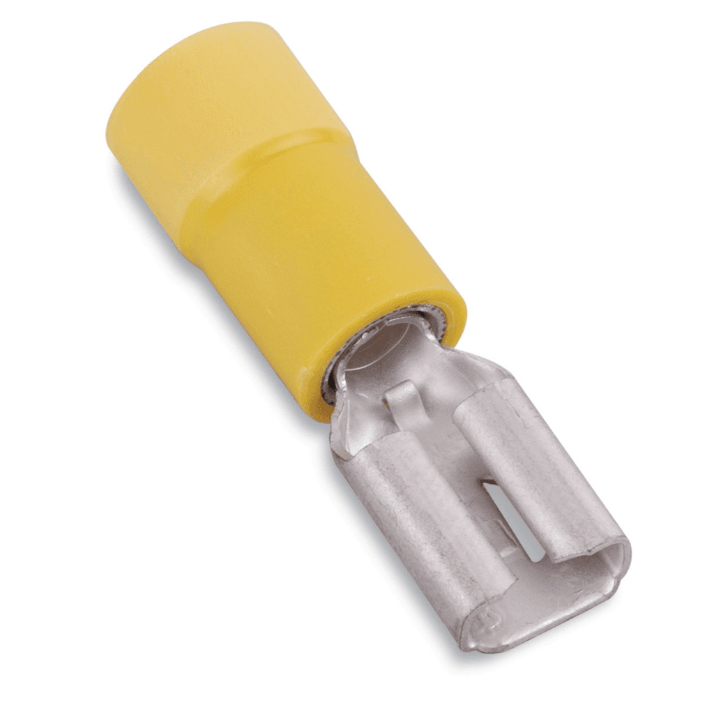 ABB Control 10RC250F 10RC250F ABB Control - Vinyl-Insulated Female Disconnect, Length 1.03 Inches, Width .29 Inches, Maximum Insulation .250, Tab Size .250x.032, Wire Range #12-#10 AWG, Color Yellow, Copper, Tin Plated ABB Control 10RC250F 10RC250F ABB Control - Vinyl-Insulated Female Disconnect, Length 1.03 Inches, Width .29 Inches, Maximum Insulation .250, Tab Size .250x.032, Wire Range #12-#10 AWG, Color Yellow, Copper, Tin Plated