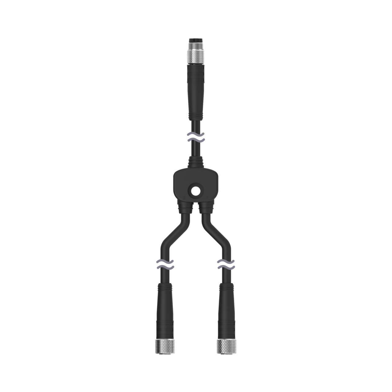 Banner CSB-M831M831 Splitter M8M to M8F and M8F connectors; 3-pin, Non-Shielded, IP68, AWG 24; Black PUR cord, Straight Connectors; Trunk: 0.2 m; Branches: 0.2 m Banner CSB-M831M831 Splitter M8M to M8F and M8F connectors; 3-pin, Non-Shielded, IP68, AWG 24; Black PUR cord, Straight Connectors; Trunk: 0.2 m; Branches: 0.2 m