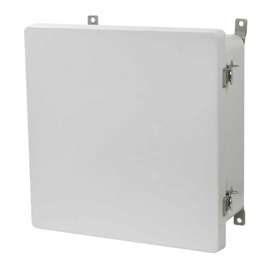 Allied Moulded Products AM1226T 12"x12"x6" AM Series fiberglass wall mount enclosure assembly with hinged cover and stainless-steel twist latch Allied Moulded Products AM1226T 12"x12"x6" AM Series fiberglass wall mount enclosure assembly with hinged cover and stainless-steel twist latch