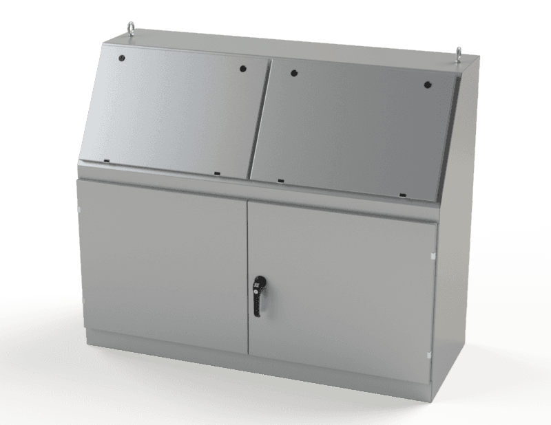 Saginaw Control SCE-1460BD Body, Console (Series 14), Height:50.00", Width:60.00", Depth:23.00", ANSI-61 gray powder coat inside and out. Optional top sections are ANSI-61 gray powder coat inside and out. Optional panels are powder coated white. Saginaw Control SCE-1460BD Body, Console (Series 14), Height:50.00", Width:60.00", Depth:23.00", ANSI-61 gray powder coat inside and out. Optional top sections are ANSI-61 gray powder coat inside and out. Optional panels are powder coated white.