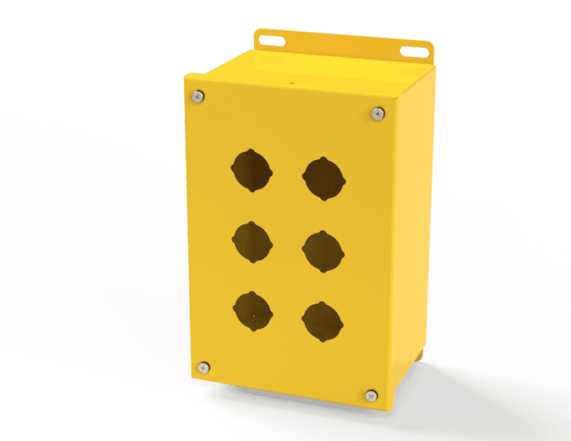 Saginaw Control SCE-6PBX-RAL1018 PBX Enclosure, Height:9.50", Width:6.25", Depth:4.75", RAL 1018 Yellow powder coat inside and out. Saginaw Control SCE-6PBX-RAL1018 PBX Enclosure, Height:9.50", Width:6.25", Depth:4.75", RAL 1018 Yellow powder coat inside and out.