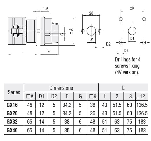 Lovato Electric GX1608U25 GX1608U25 Lovato - Rotary cam switch GX series, ON-OFF switch 4 poles 16A, for front mounting with red/yellow handle padlockable in 0 and protection covers, front plate 48X48mm Lovato Electric GX1608U25 GX1608U25 Lovato - Rotary cam switch GX series, ON-OFF switch 4 poles 16A, for front mounting with red/yellow handle padlockable in 0 and protection covers, front plate 48X48mm