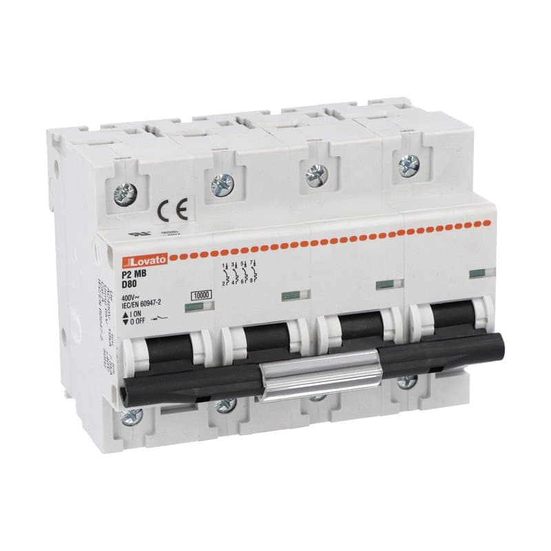 Lovato Electric P2MB4PD080 P2MB4PD080 Lovato - Miniature circuit breaker, 1P, 2P, 3P and 4P - 10kA, characteristic D, 80A Lovato Electric P2MB4PD080 P2MB4PD080 Lovato - Miniature circuit breaker, 1P, 2P, 3P and 4P - 10kA, characteristic D, 80A