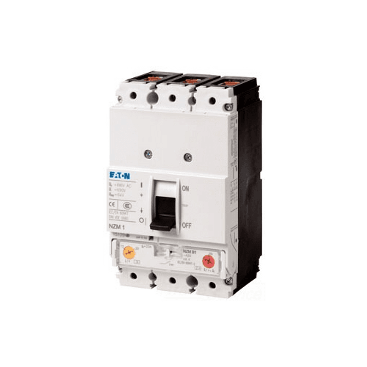 Eaton NZMB1-A63 NZMB1-A63 Eaton - Eaton Series NZM complete molded case circuit breaker, NZM1-frame, NZMB1, Thermal-magnetic trip type, 380-630A trip rating, Three-pole, 63A, 440 Vac, 25 kAIC, Distribution circuit protection, Rocker lever, 50-63A, Front frame clamp, 50-63A Eaton NZMB1-A63 NZMB1-A63 Eaton - Eaton Series NZM complete molded case circuit breaker, NZM1-frame, NZMB1, Thermal-magnetic trip type, 380-630A trip rating, Three-pole, 63A, 440 Vac, 25 kAIC, Distribution circuit protection, Rocker lever, 50-63A, Front frame clamp, 50-63A