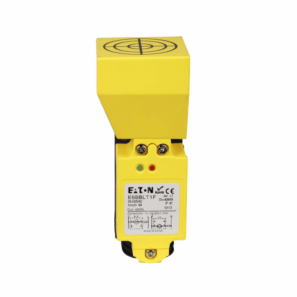 Eaton E55BLT1F E55BLT1F Eaton - Inductive Proximity Limit Switch Sensor, E55, 41 mm range, Unshielded, Power ON, output ON, Screw Terminals, 2-wire, 400 mA at 250V, 2-wire AC, NO or NC, 35-250V Eaton E55BLT1F E55BLT1F Eaton - Inductive Proximity Limit Switch Sensor, E55, 41 mm range, Unshielded, Power ON, output ON, Screw Terminals, 2-wire, 400 mA at 250V, 2-wire AC, NO or NC, 35-250V
