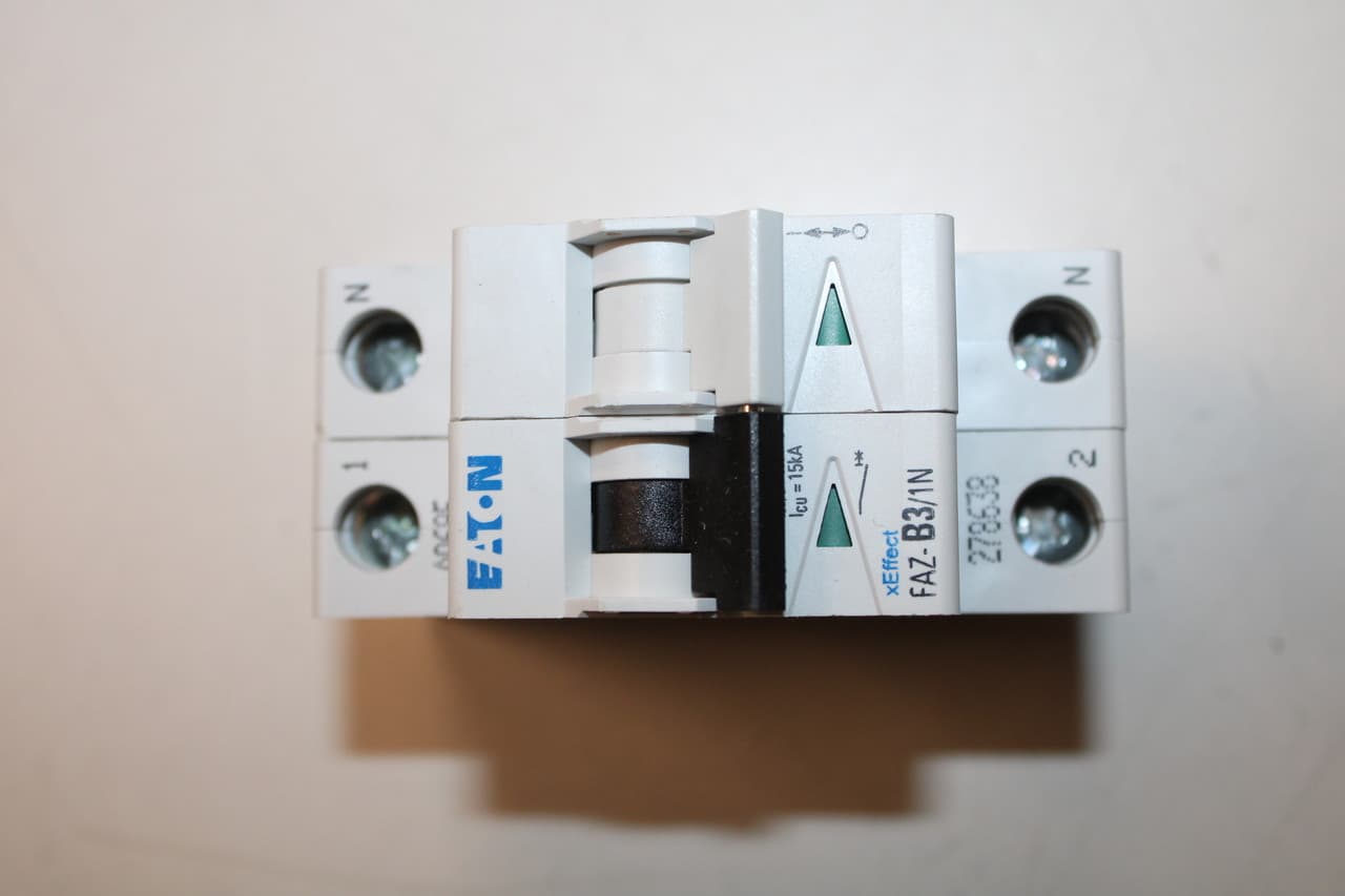 Eaton FAZ-B3/1N Eaton FAZ supplementary protector,UL 1077 Industrial miniature circuit breaker - supplementary protector,Low levels of inrush current are expected,3 A,15 kAIC,Single-pole,240 V,3-5X /n,Q2,50-60 Hz,Standard terminals,B Curve Eaton FAZ-B3/1N Eaton FAZ supplementary protector,UL 1077 Industrial miniature circuit breaker - supplementary protector,Low levels of inrush current are expected,3 A,15 kAIC,Single-pole,240 V,3-5X /n,Q2,50-60 Hz,Standard terminals,B Curve
