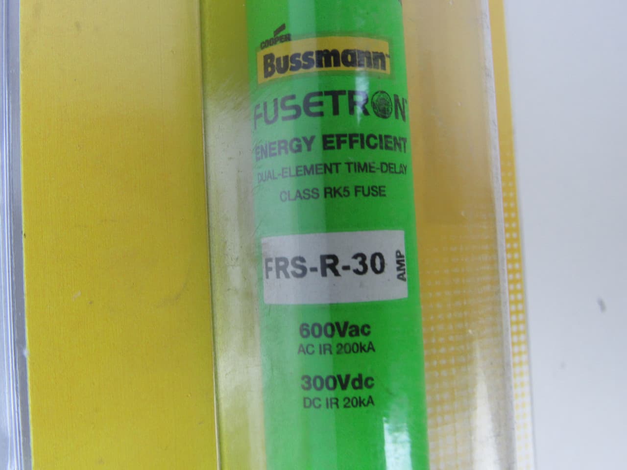 Cooper Bussmann FRS-R-30 FRS-R-30 Cooper Bussmann - Eaton Bussmann series FRS-R fuse, 30 A, Dual, Class RK5, Non-indicating, Ferrule end x ferrule end, 10 sec at 500%, 20 kAIC at 300 Vdc,200 kAIC at 600 V, Standard, 600 V, 300 Vdc Cooper Bussmann FRS-R-30 FRS-R-30 Cooper Bussmann - Eaton Bussmann series FRS-R fuse, 30 A, Dual, Class RK5, Non-indicating, Ferrule end x ferrule end, 10 sec at 500%, 20 kAIC at 300 Vdc,200 kAIC at 600 V, Standard, 600 V, 300 Vdc