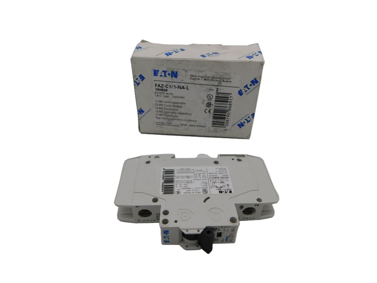 Eaton FAZ-C1/1-NA-L Miniature circuir breaker, 1 pole, 1 A, C trip curve, 240 VAC, screw terminals, UL489 Eaton FAZ-C1/1-NA-L Miniature circuir breaker, 1 pole, 1 A, C trip curve, 240 VAC, screw terminals, UL489